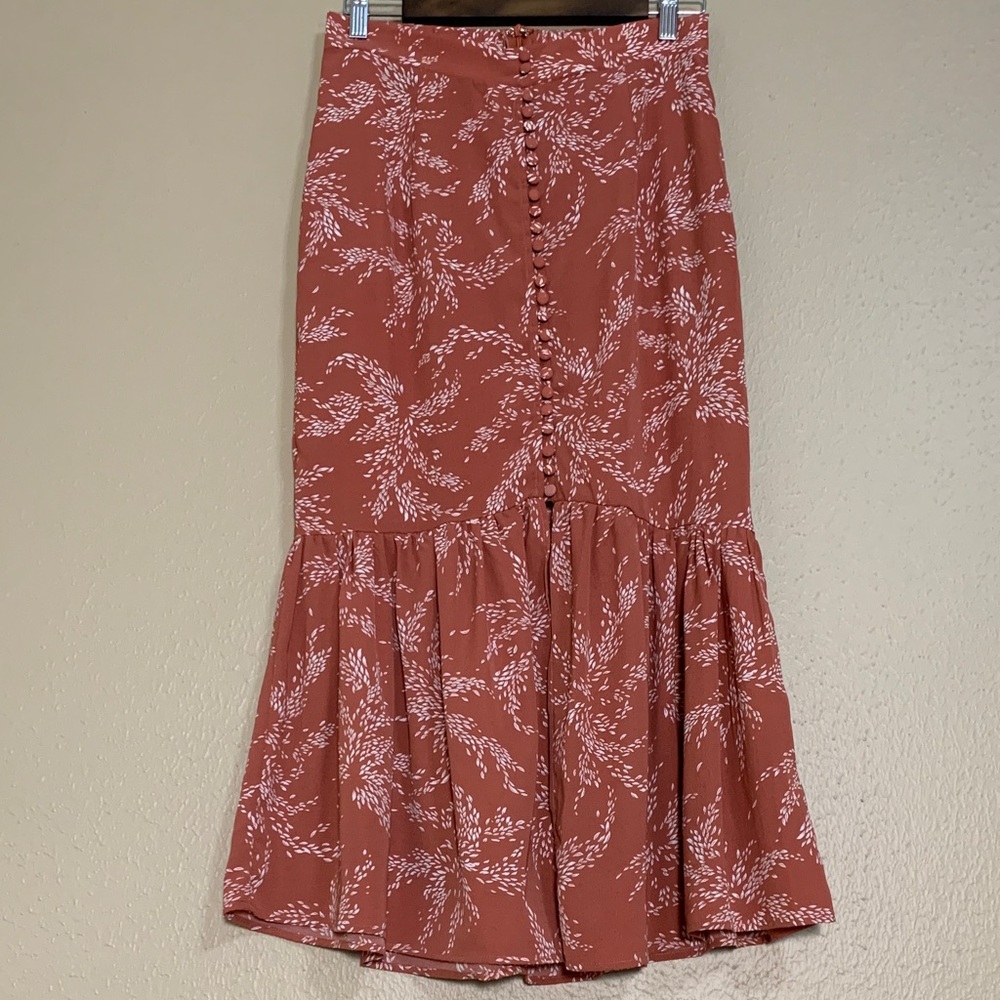 Entro Rust Floral Elastic Waist Midi Skirt Size M